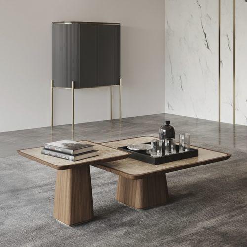 Moderner Couchtisch - billy - Ana Roque - Marmor / Gestell aus Metall / Gestell aus Holz