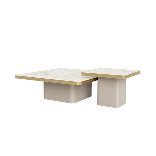 Moderner Couchtisch - cocun - Ana Roque - lackiertes Holz / Marmor / Gestell aus Metall