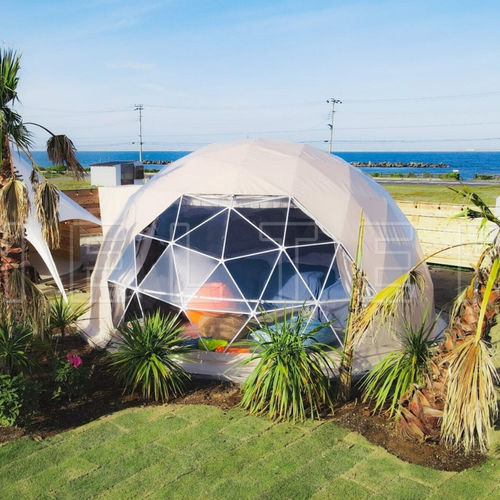 Glaslichtkuppel - 6M GLAMPING DOME - Shelter Dome - Stahl / gebogen / mit Rauchabzug