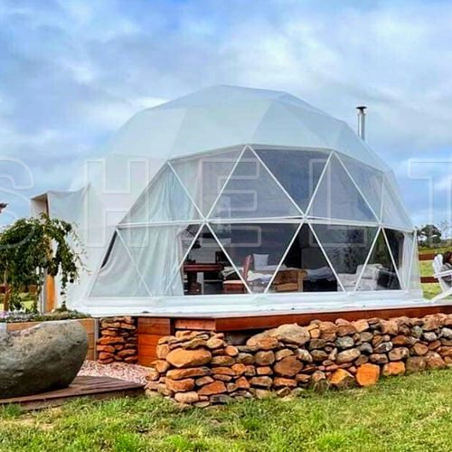Glaslichtkuppel - 8M GLAMPING DOME - Shelter Dome - Stahl / gebogen / mit Rauchabzug