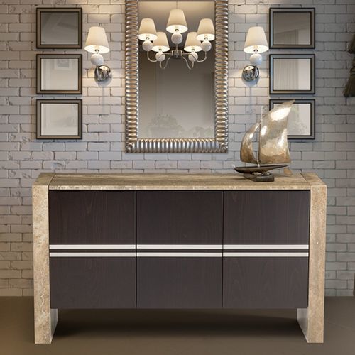 Modernes Sideboard - LUGANO - Stone International - Holz / polierter Stahl / Stein