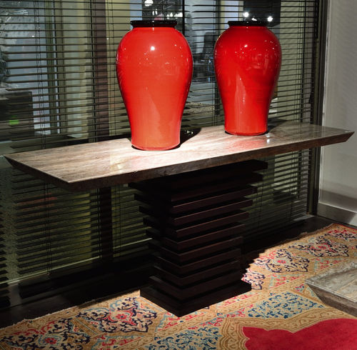 Moderner Konsolentisch - ARK - Stone International - Naturstein / Gestell aus Wengé / rechteckig