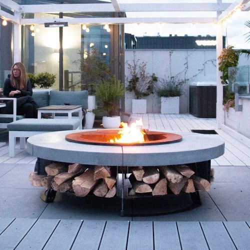 Garten-Feuerstelle / Holz - Stone - Hetta Supply - Beton / Stahl / Cortenstahl