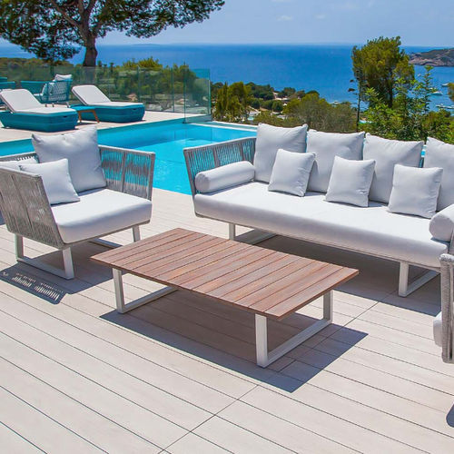 Moderner Couchtisch - SIENNA - G&G Italia Designer Furniture - Aluminium / Teakholz / Gestell aus Aluminium