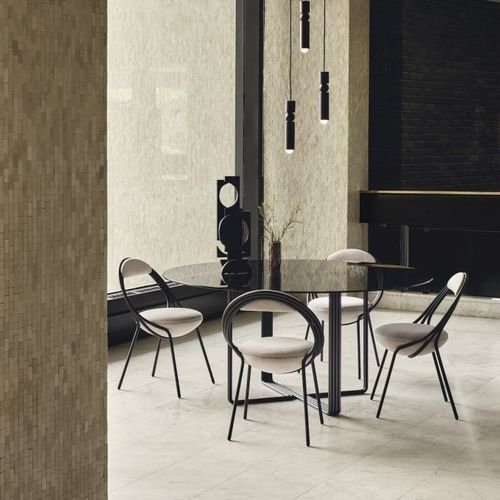 Moderner Esstisch - MUSICO  - Lee Broom - Hartglas / Gestell aus rostfreiem Edelstahl / rund