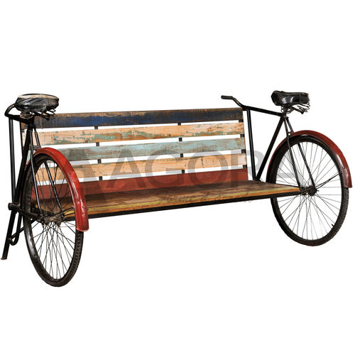 Bank / originelles Design - BIKE  - AGORA' SRL - Massivholz / aus lackiertem Metall / mit Rückenlehne
