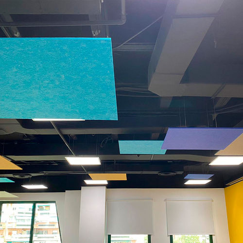 Akustikplatte für Decke - ECOcloud - Aistec - hängend / PET / quadratisch
