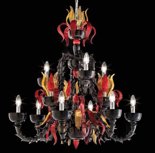 Klassischer Kronleuchter - INFERNO - Wave Murano Glass srl - Muranoglas / geblasenes Glas / 9 Glühbirnen