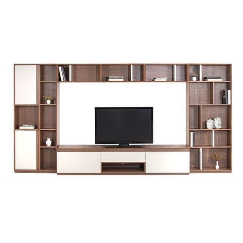 Moderne Wohnwand - Sacramento  - NDESIGN - Holzfurnier / Metall / mit integriertem Stauraum