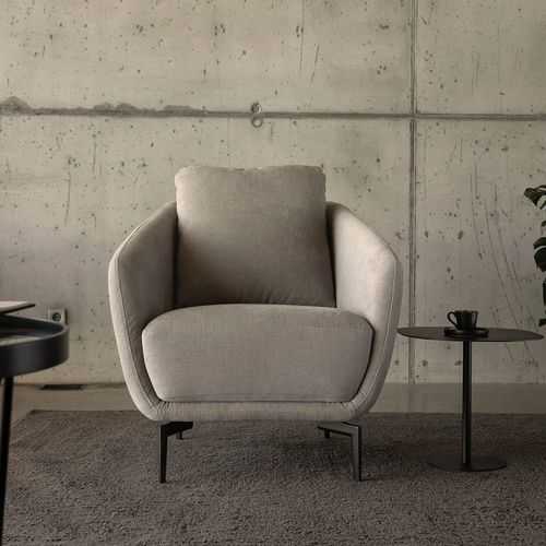 Moderner Sessel - MK.1977 - MOORKI - Stoff / Leder / grau