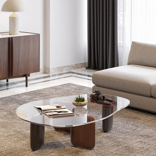 Moderner Couchtisch - INK - Spalli - Glas / Gestell aus Nussbaum / Gestell aus Esche
