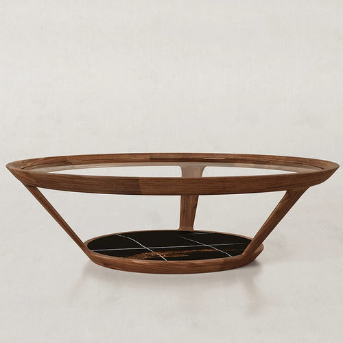 Moderner Couchtisch - WING - Spalli - Glas / Gestell aus Nussbaum / Gestell aus Esche