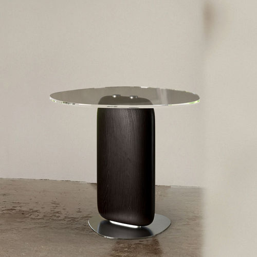Moderner Beistelltisch - INK - Spalli - Glas / Gestell aus rostfreiem Edelstahl / Gestell aus Nussbaum