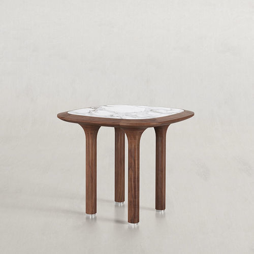 Moderner Beistelltisch - PILLAR - Spalli - Sperrholz / geöltes Holz / Marmor