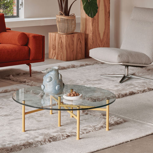 Moderner Couchtisch - Dice - Leolux Global bv - Hartglas / Gestell aus verchromtem Stahl / rund