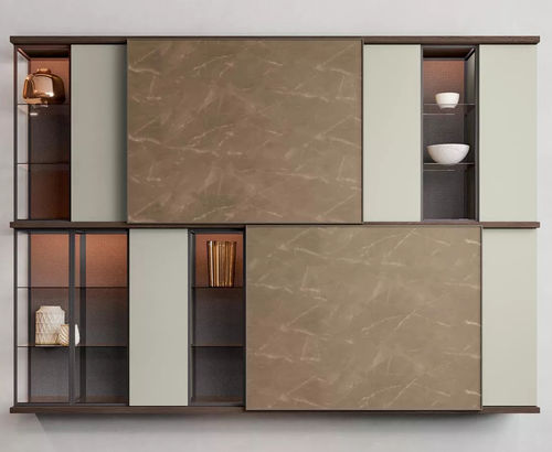 Moderne Wohnwand - FLOATING SYSTEM - Kico srl - Eiche / mattlackiertes Holz / Nussbaum