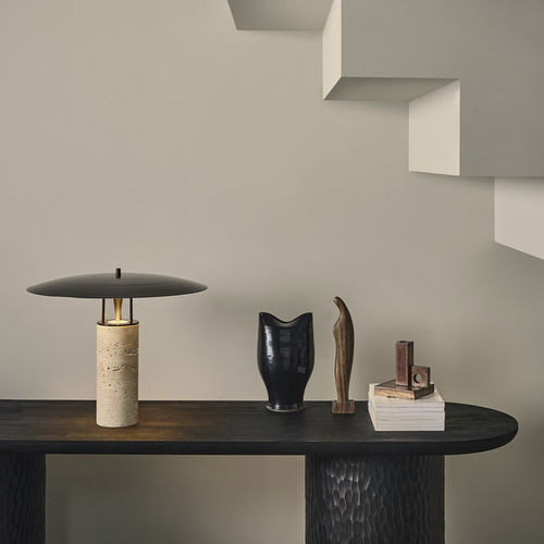 Tischlampe - LUNA  - J. Adams & Co. - Messing / Naturstein / Travertin