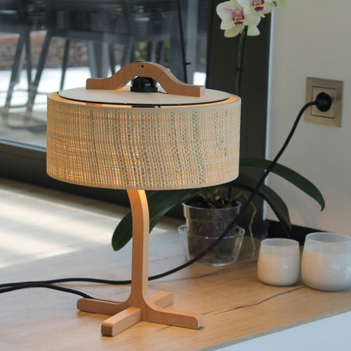 Tischlampe - SECRETER  - Aclara Lighting - Stoff / Buche / Sperrholz