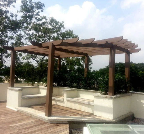 Selbsttragende Pergola - 8 - Foshan Greenzone - Verbundholz / mit Sonnenschutzlamellen / maßgefertigt