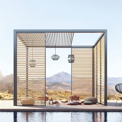 Selbsttragende Pergola - Bay unit - Sundaze Outdoor - Holz / Aluminium / mit Sonnenschutzlamellen