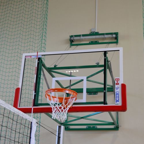 Basketball-Zielbrett / Hartglas - 4-24 - MTB Group Sp.J. - rechteckig / blau/weiß/rot / für den Innenraum