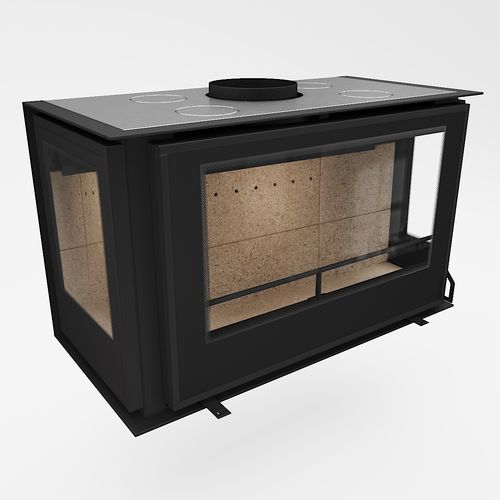 Holzkamin - Design 80-55 Pi - REGALFIRE S.A - mit 3 Sichtseiten / geschlossene Feuerstelle / Glas