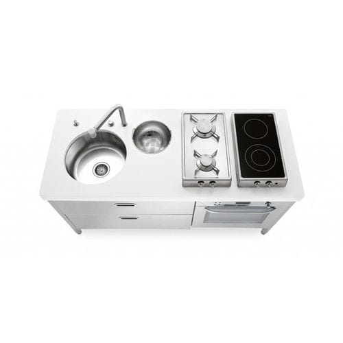 Edelstahl-Küche - LC160-C90+F60/1 - ALPES-INOX - modern / Kochinsel / mit integriertem Griff