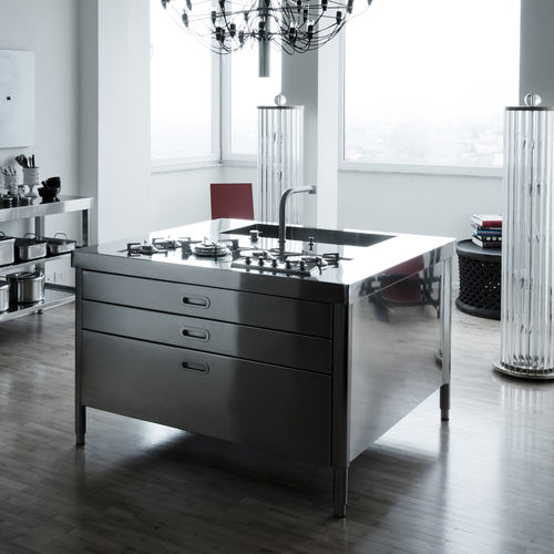 Edelstahl-Kücheninsel - I-LC130-C120/1 - ALPES-INOX - kleinformatig / Kochplatte / Gas