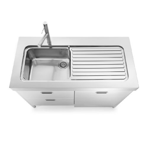 Edelstahl-Spülbeckenunterschrank - L130-C60+L60/1 - ALPES-INOX - freistehend