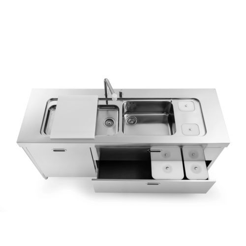 Edelstahl-Spülbeckenunterschrank - L190-L60+C120/1 - ALPES-INOX - freistehend