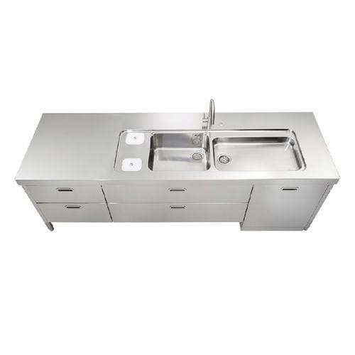 Edelstahl-Spülbeckenunterschrank - L250-C60+C120+L60/1 - ALPES-INOX - freistehend