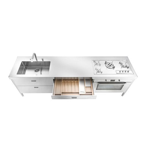 Edelstahl-Küche - LC280-C90+C90+F90/1 - ALPES-INOX - modern / Kochinsel / mit integriertem Griff
