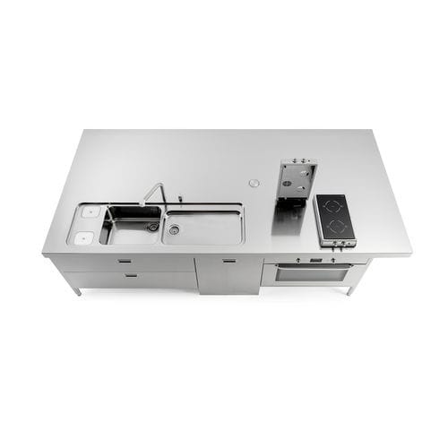 Edelstahl-Kücheninsel - I-LC310-C120+L60+F90+snack/1 - ALPES-INOX - voll ausgestattet / Kochplatte / Induktion