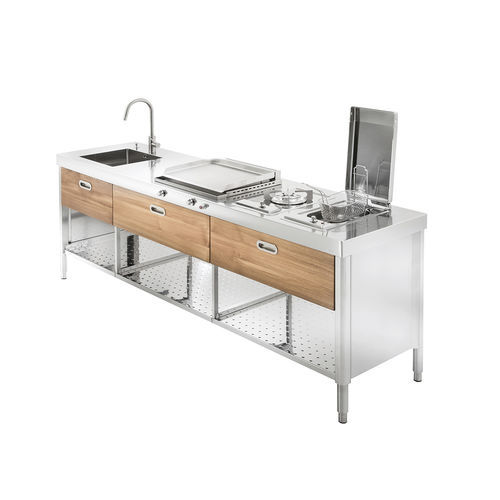Outdoor-Küche - OUT 250/1 - ALPES-INOX - modern / Teakholz / Edelstahl