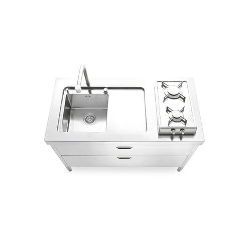 Edelstahl-Küche - LC 130-C120/1 - ALPES-INOX - modern / Kochinsel / mit integriertem Griff