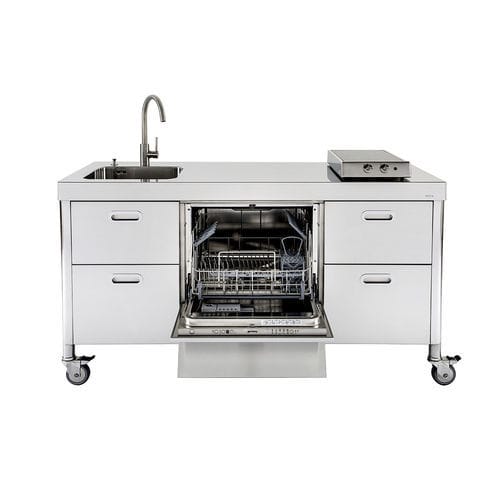Edelstahl-Küche - LC160-C45+L60+C45/1 - ALPES-INOX - modern / Kochinsel / mit integriertem Griff