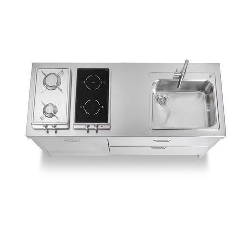 Edelstahl-Küche - LC160-L60+C90/1 - ALPES-INOX - modern / Kochinsel / mit integriertem Griff