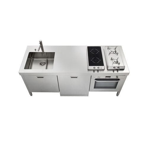 Edelstahl-Küche - LC190-A60+L60+F60/1 - ALPES-INOX - modern / Kochinsel / mit integriertem Griff