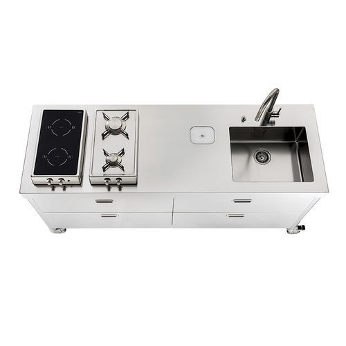 Edelstahl-Küche - LC190-C90+C90/1 - ALPES-INOX - modern / Kochinsel / mit integriertem Griff