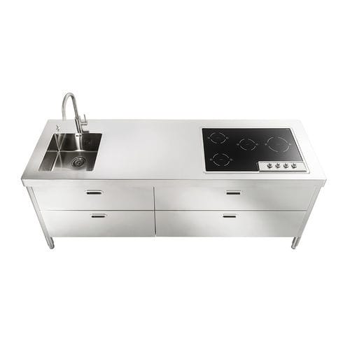Edelstahl-Küche - LC220-C90+C120/1 - ALPES-INOX - modern / Kochinsel / mit integriertem Griff