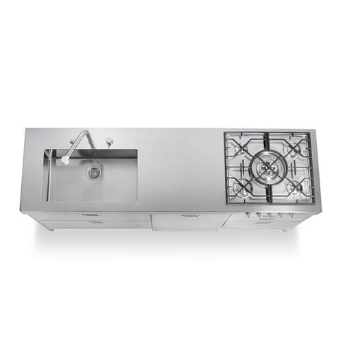 Edelstahl-Küche - LC220-C90+L60+C60/1 - ALPES-INOX - modern / Kochinsel / mit integriertem Griff