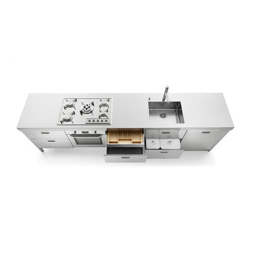 Edelstahl-Küche - LC310-C60+F60+C60+C60+L60/1 - ALPES-INOX - modern / Kochinsel / mit integriertem Griff