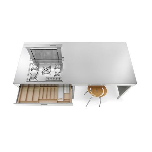 Edelstahl-Kücheninsel - IC250-C120+snack/1 - ALPES-INOX - Kochplatte / Gas / mit integriertem Griff