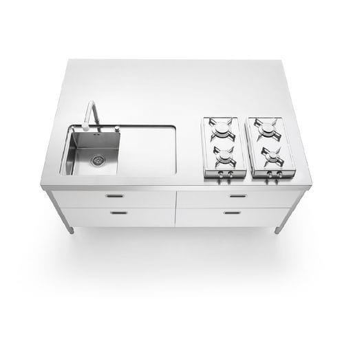 Edelstahl-Kücheninsel - I-LC190-C90+C90/1 - ALPES-INOX - Kochplatte / Gas / mit integriertem Griff