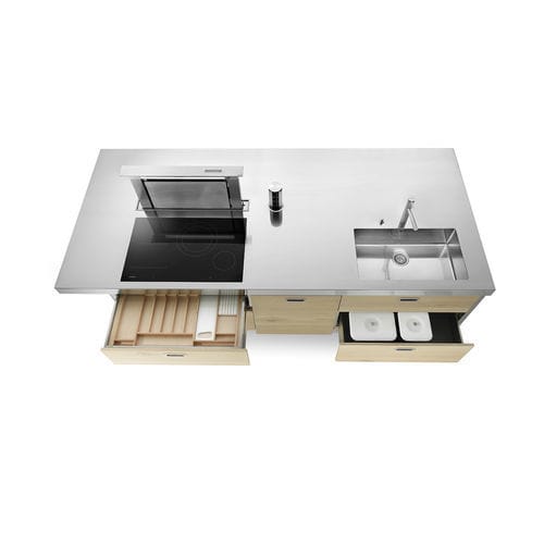 Edelstahl-Kücheninsel - I-LC280-C90+L60+C90+snack/1 - ALPES-INOX - Kochplatte / Induktion / mit integriertem Griff