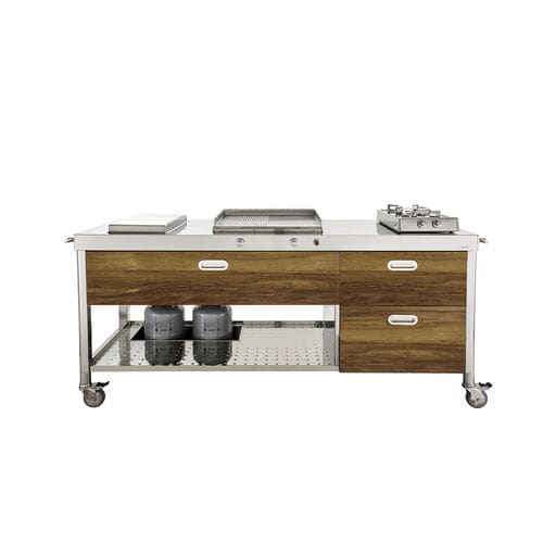 Outdoor-Küche - OUT190-C120+C60/1 - ALPES-INOX - modern / Teakholz / Edelstahl