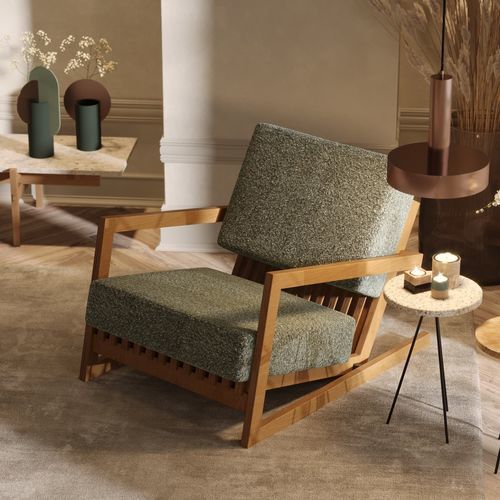 Moderner Sessel - KRAM - Laengsel - Stoff / Leder / Birke