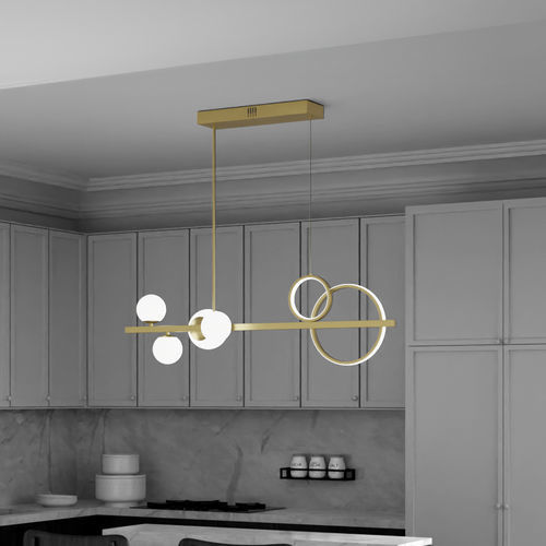 Moderner Kronleuchter - ANNA - Ambiate Lighting - Milchglas / Gold / 6 Glühbirnen