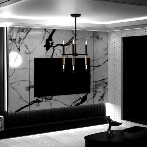 Moderner Kronleuchter - BASTONE - Ambiate Lighting - Glas / Nickel / 6 Glühbirnen