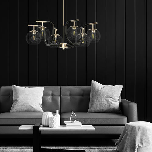 Moderner Kronleuchter - GRIOTO - Ambiate Lighting - Glas / Messing / 6 Glühbirnen